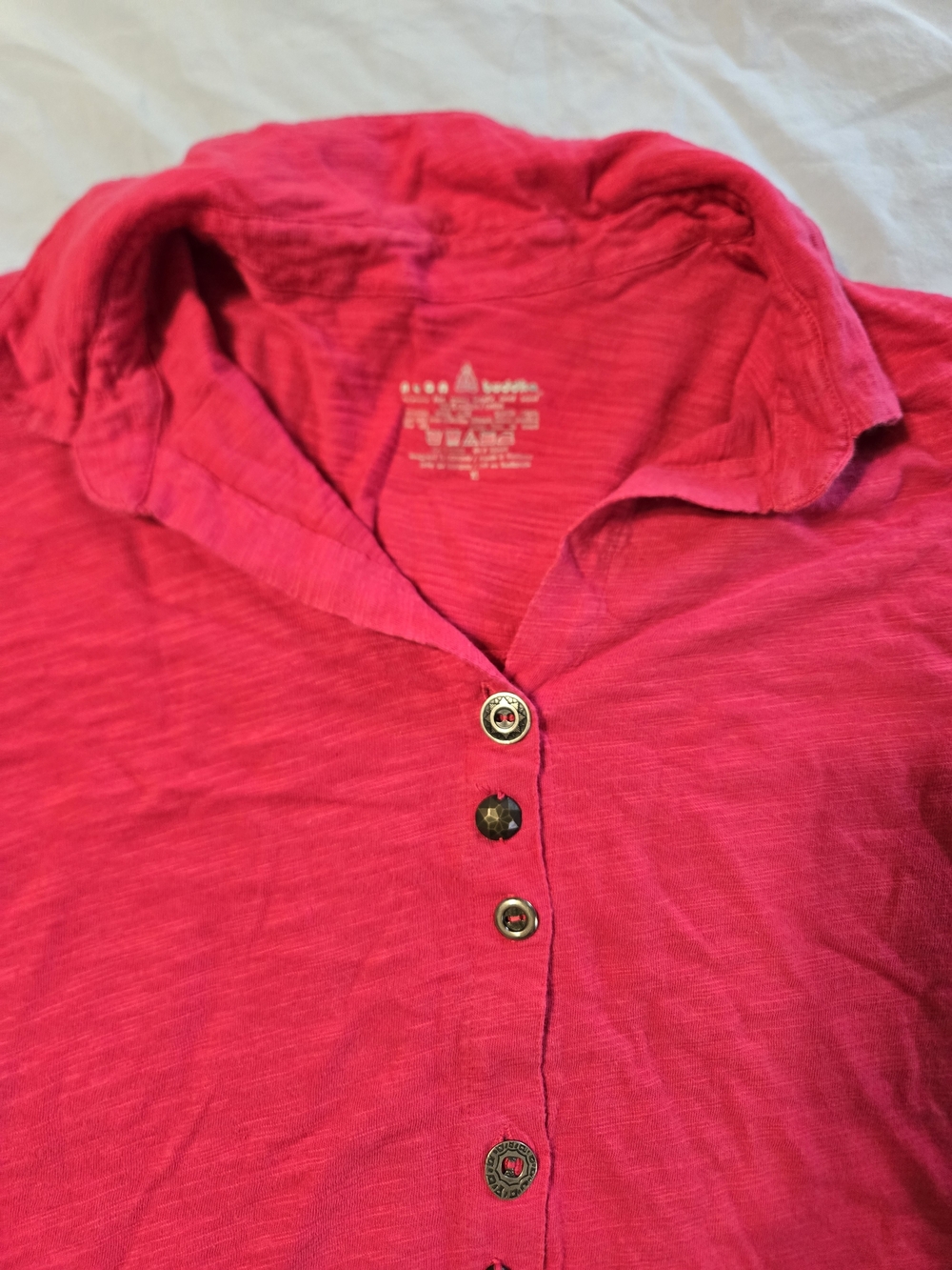 Neon Buddha Bright Pink Button-Front Top With Unique Buttons XL